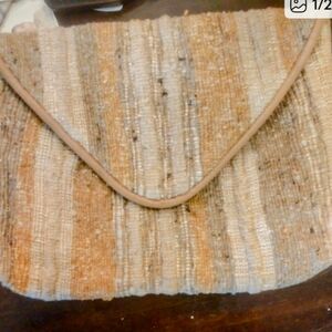 Tan and Brown Envelope Clutch with Woven Texture